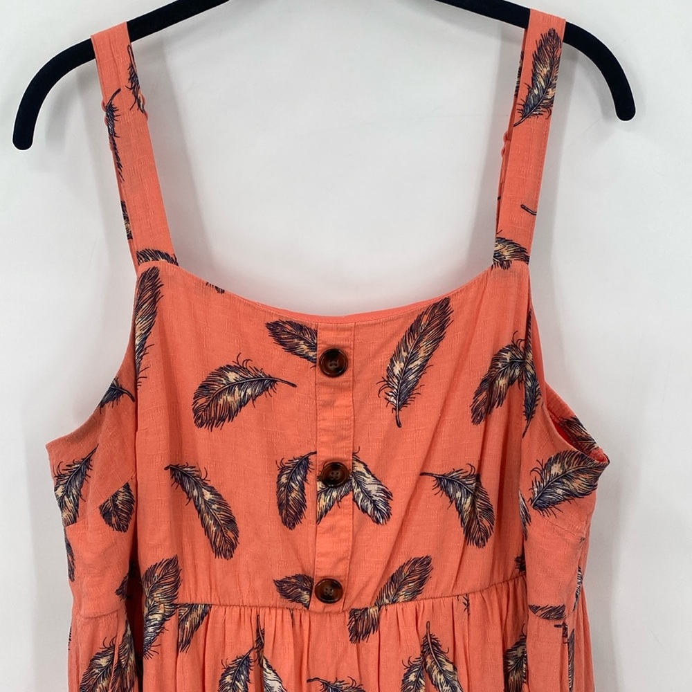 Torrid Cross Hatch Pinafore Midi Skater Dress Feather Coral Print Plus Size 1X - Picture 6 of 14